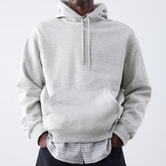 H&M - NEW Gray Loose Fit Hoodie drawstring hood long sleeves kangaroo Large - Picture 1 of 9